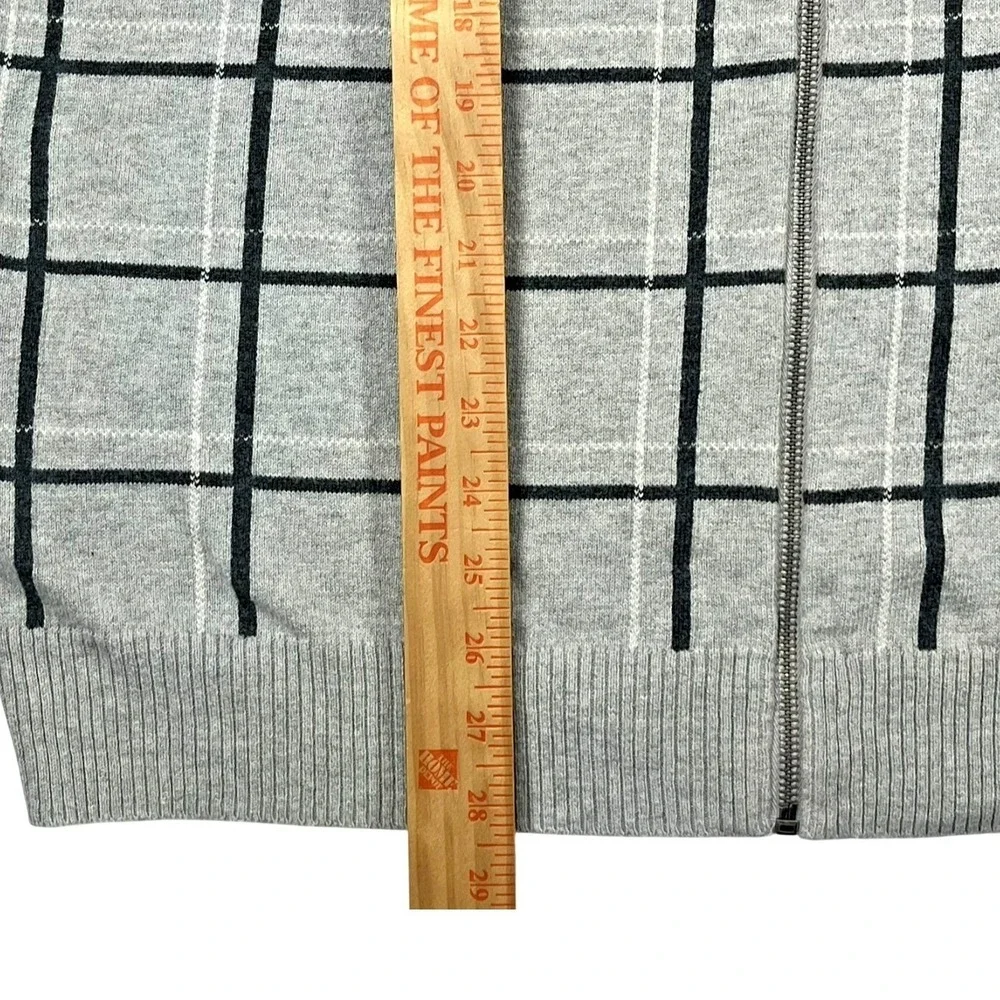 Express Full Zip Sweater Mens XL Grey Cotton Merino Wool Windowpane Mock Neck‎